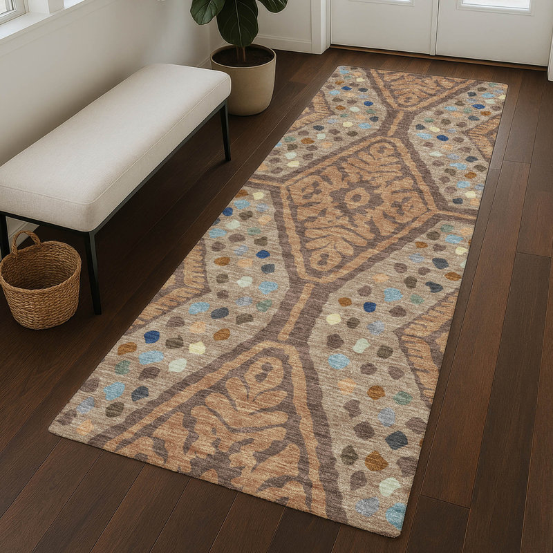 Tapis tribal intérieur / extérieur lavable à la machine, Cuivre, 2'3" x 7'6" Runner
