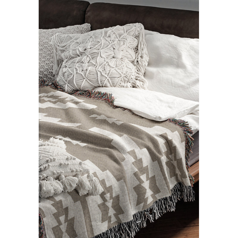 Couverture en mélange de coton Hinto South Western, Beige / blanc cassé, L 70 po x l 50 po