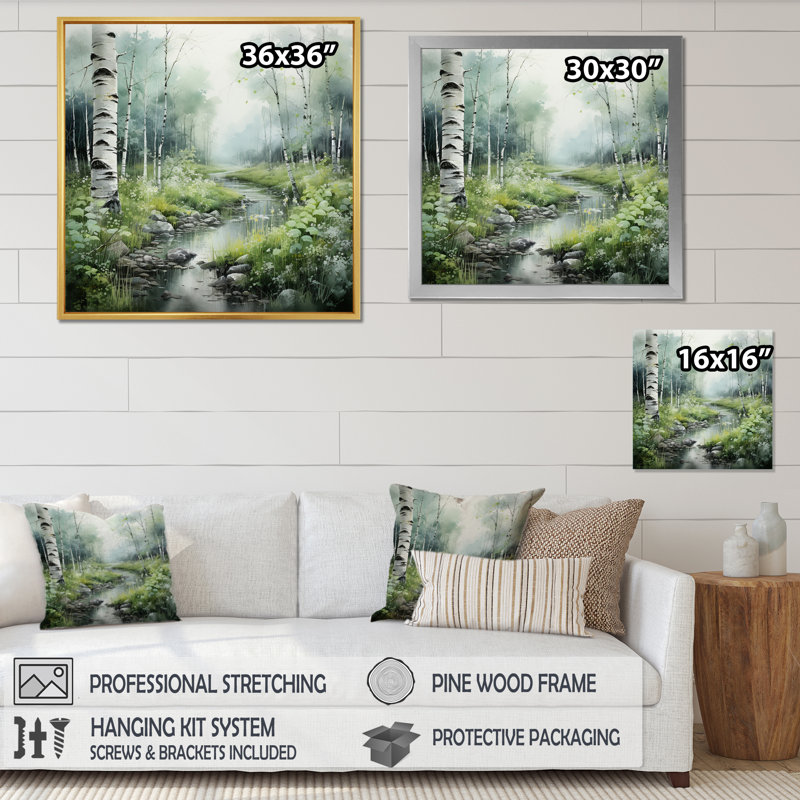 Birch Woods Ethereal Elegance V - Forest Canvas Prints, Cadre flottant doré, H 36 po x l 36 po x P 1,5 po