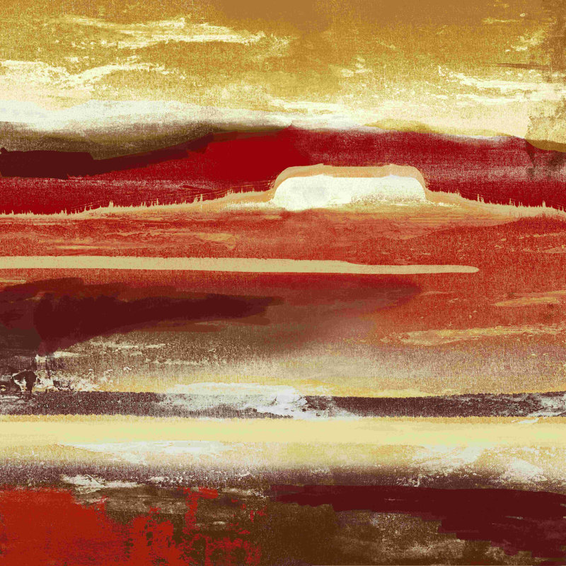 Paysage abstrait rouge chaud, H 12 po x l 12 po