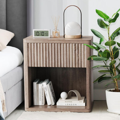 Modern 2-Drawer Fluted Nightstand, Mid-Century Farmhouse Wood Night Stand for Bedroom & Living Room by Latitude Run