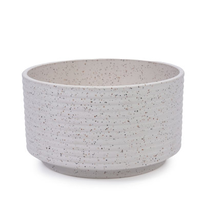Pot de fleurs moderne en céramique 2 pièces avec finition mouchetée, couleur blanc laiteux, temps givré, adapté à la verdure du jardin, pots de fleurs contemporains en céramique de 11,54 po L