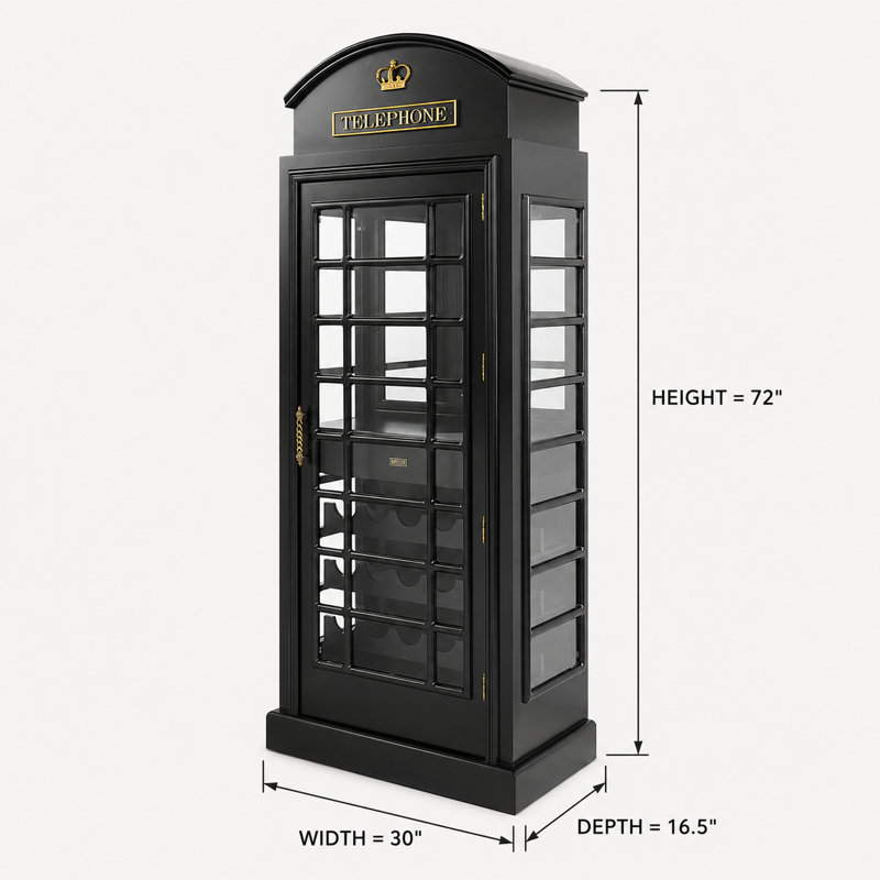 Marroquin Telephone Booth Bar Cabinet By RAM Game Room, Black