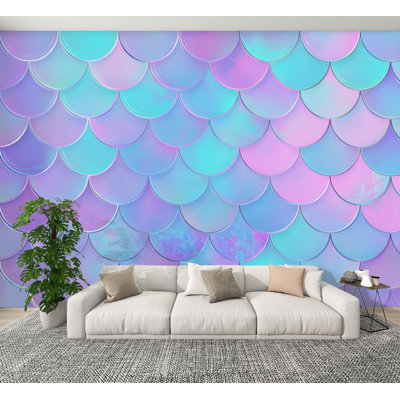 Peel and Stick Wallpaper Cool blue fish scale texture seamless tile Fish skin Marine animal Wall Murals 100"H x 144"W Removable PVC Wall Paper Self-Adhesive Wall Decor for Bedroom Living Room Home Office