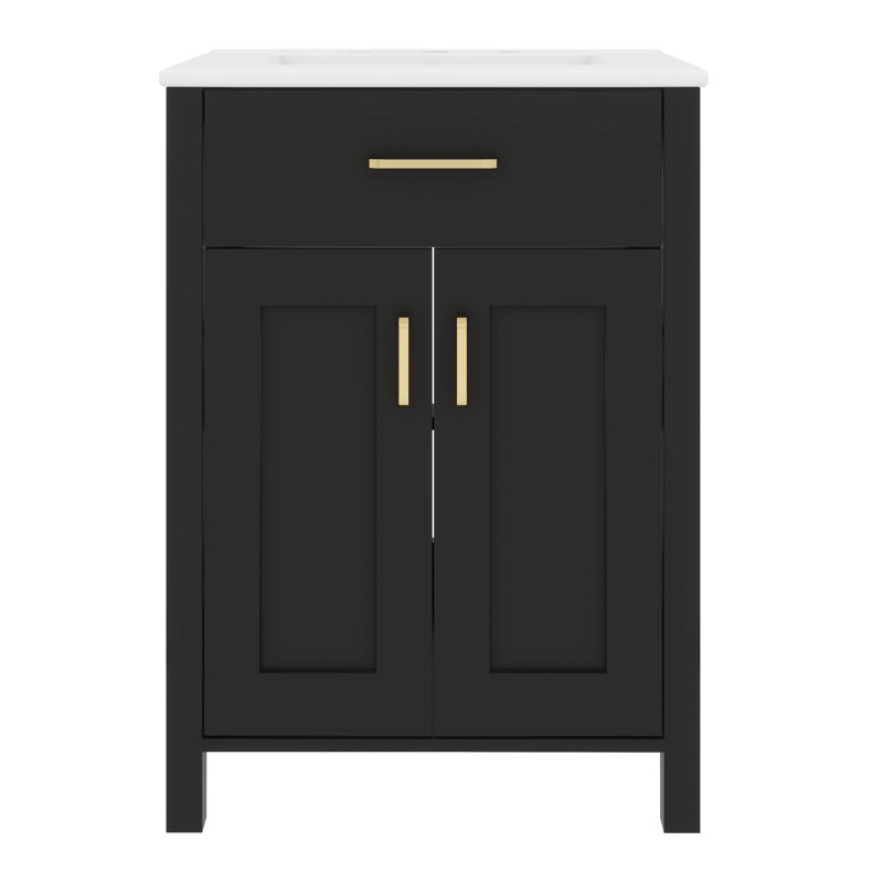Lavabo de 24 pouces avec armoire intégrée, Noir, Doré