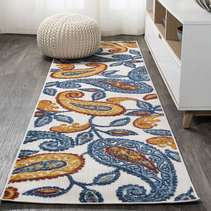 Jotunheim Paisley High-Low Orange/Blue Indoor/Outdoor Rug, Runner 2'3" x 8'