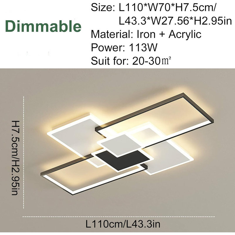Arthar Dimmable Acrylic LED Semi Flush Mount with Remote Control