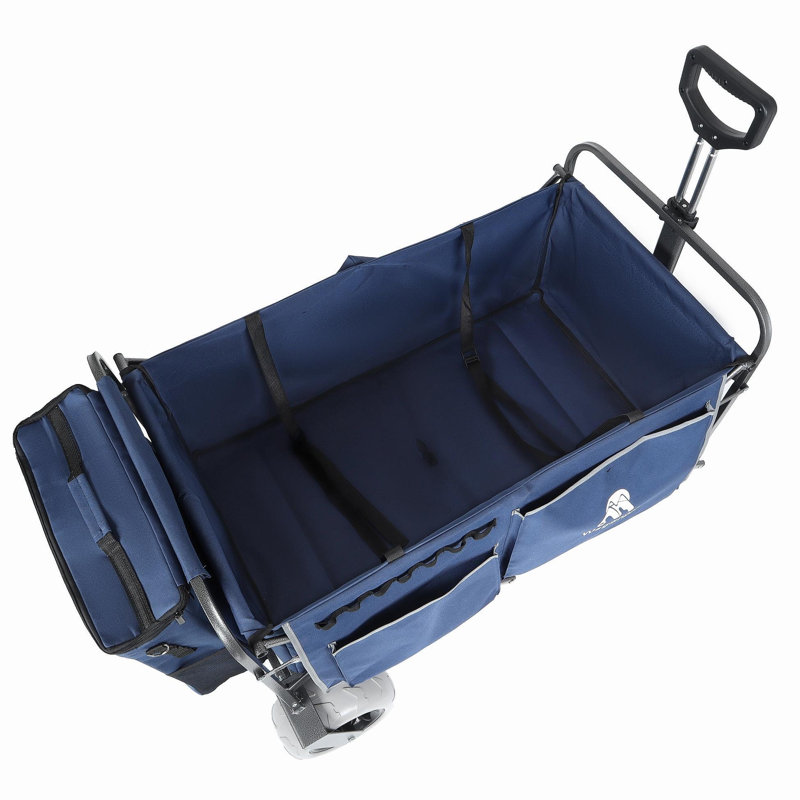Chariot de plage avec grandes roues pour le sable capacité de 500 lb - Conception brevetée, chariot tout terrain à structure en acier avec pneus pneumatiques de 9 po, conception pliable pliable, sangle avec sac multiusage, bleu foncé
