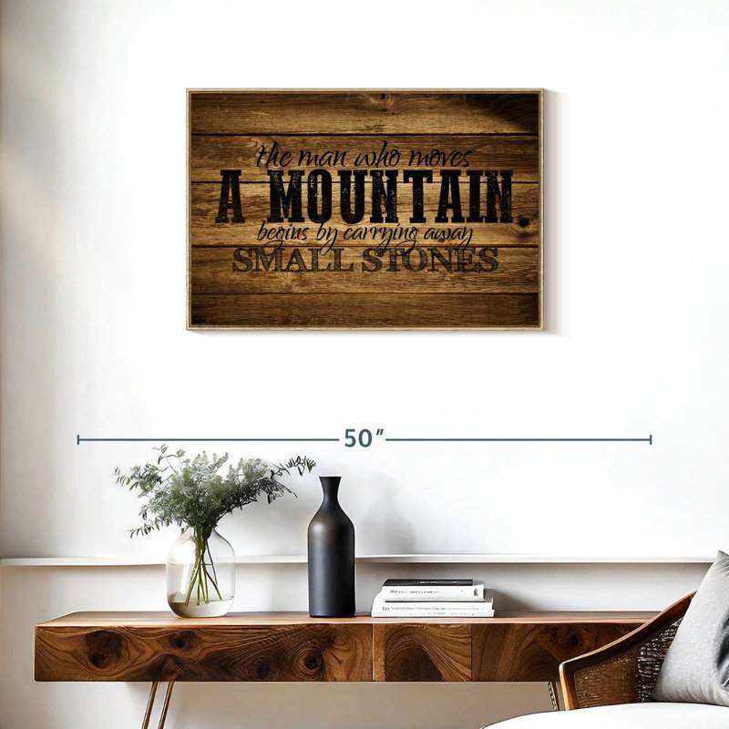 «Who Moves A Mountain», citation, Cadre flottant en bois naturel, 31 po x 21 po