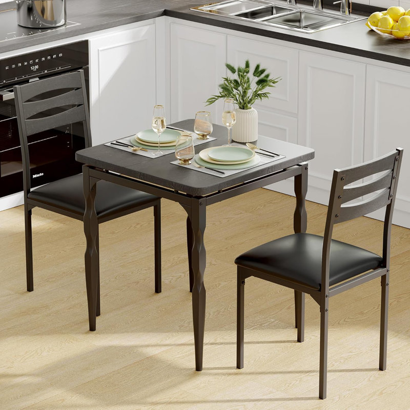 Ensemble de salle à manger 3 pièces pour 2 personnes, table compacte moderne et chaises avec pieds en fer spiralé, utilisation en appartement