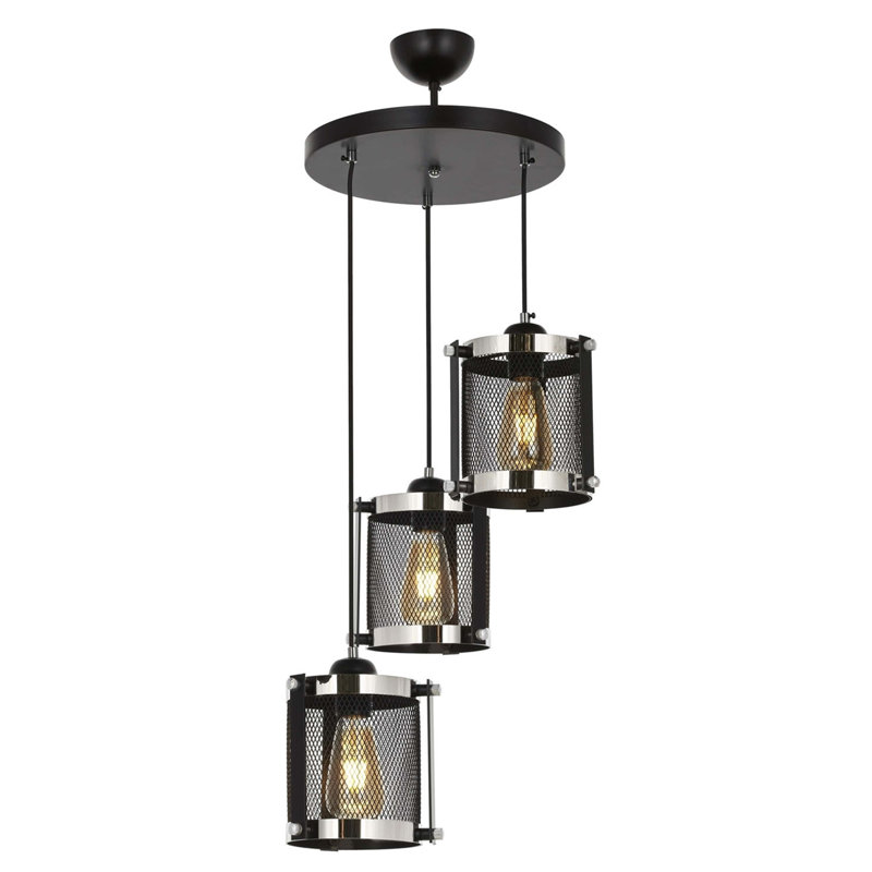 Luminaire suspendu tambour à 3 lumières, Blanc / noir