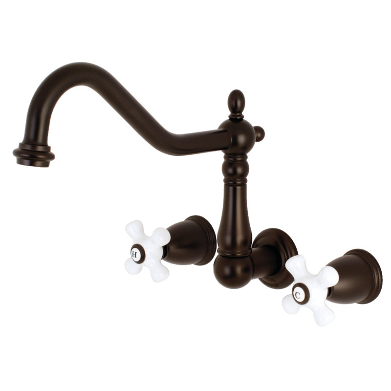 Kingston Brass Heritage Two-Handle 3-Hole Wall Mount Roman Tub Faucet, Oil Rubbed Bronze