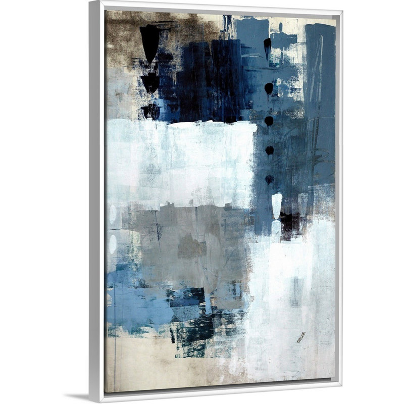 «Blue Green II» par Kari Taylor - reproduction d'art sur toile, Cadre flottant blanc, H 38 po x l 26 po x P 1,75 po