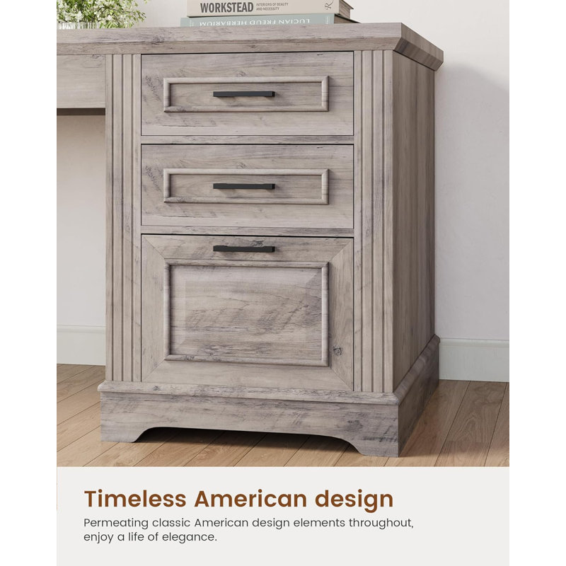 Farmhouse Executive L Shaped Desk, Home Office Desk With File Drawer And Power Outlet, Computer Corner Desk With Drawers And Storage Cabinet, Workstation For Office Home