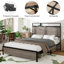Structure de lit double, structure de lit plateforme en bois avec tête de lit à DEL avec rangement et 2 ports USB, aucun bruit, aucun matelas à ressorts requis et outils d'assemblage simples, grand rangement sous le lit-1628510382