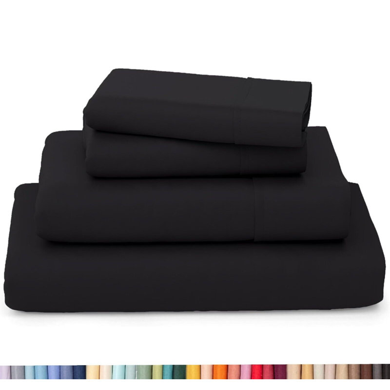 Ultra Soft Bamboo Sheet Set - 4 Pc Set - Wrinkle Resistant - Cooling Sheets with Deep Pockets, Black