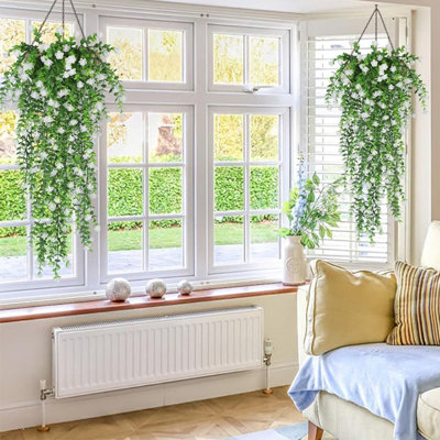 3 pièces de 30 po de fleurs artificielles suspendues avec des feuilles d'eucalyptus, de la vigne et de la verdure pour la décoration de mariage à la maison (panier non inclus)