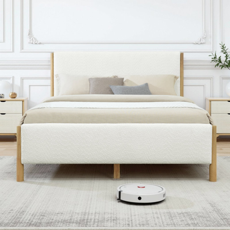 Structure de lit tapissier moderne blanc Boucle, Grand lit