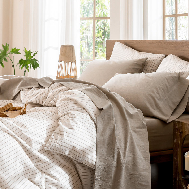Ensemble de draps MooMee, Ensemble de draps pour très grand lit avec 2 taie, Taupe