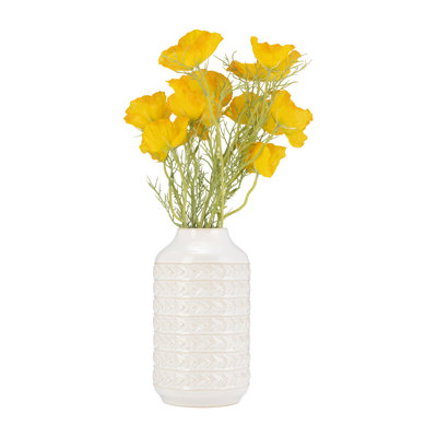 Neutral Textured Ceramic Aztec Vase in Ivory