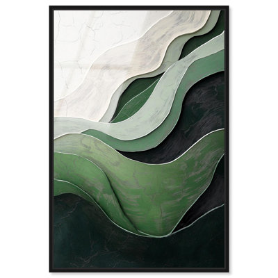 Green Echoes I Framed High-Gloss Acrylic Glass Wall Art Green Abstract Art by Art Remedy, Black Frame, 16 x 24