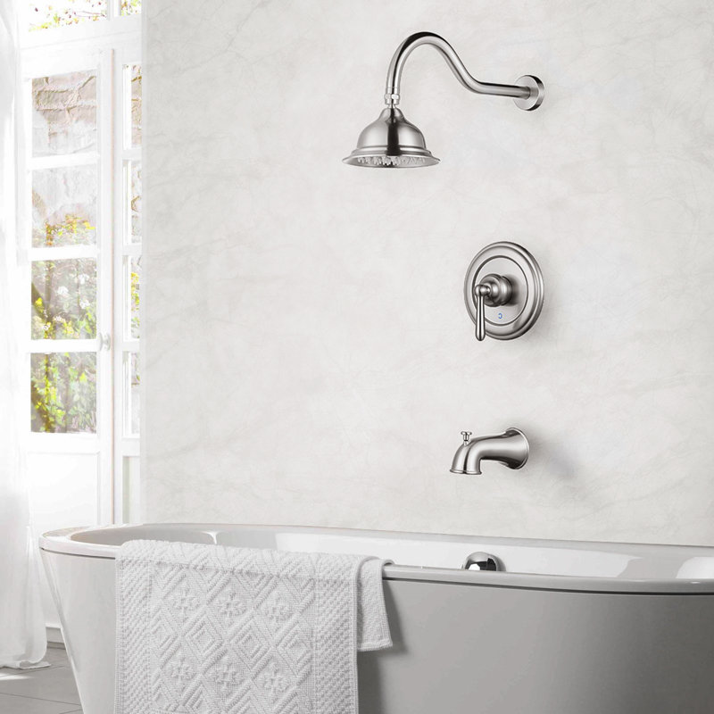 Robinet de douche à pression équilibrée 1,8 GPM avec bec de baignoire et valve brute en laiton, Nickel brossé