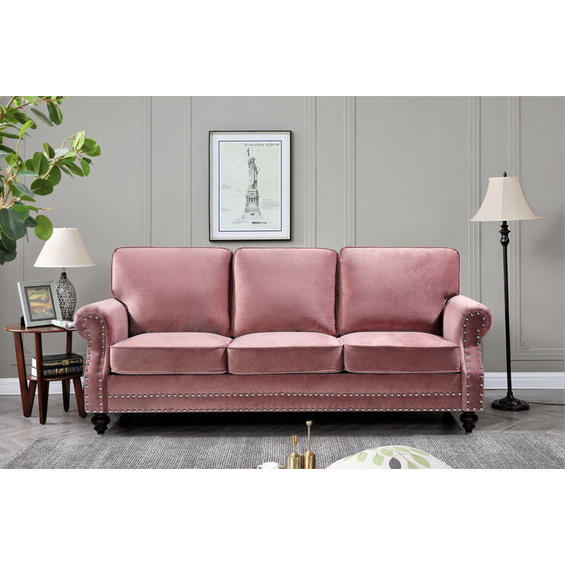 Keagan Velvet Loveseat, Rose, 37.4" H x 85.04" W x 33.9" D