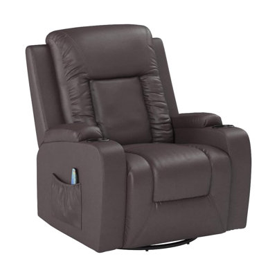PU Leather Recliner Chair With Heat And Massage, 360° Swivel Rocking Chair For Adults, Reclining Sofa With Cup Holders And Side Pockets For Living Room Or Bedroom