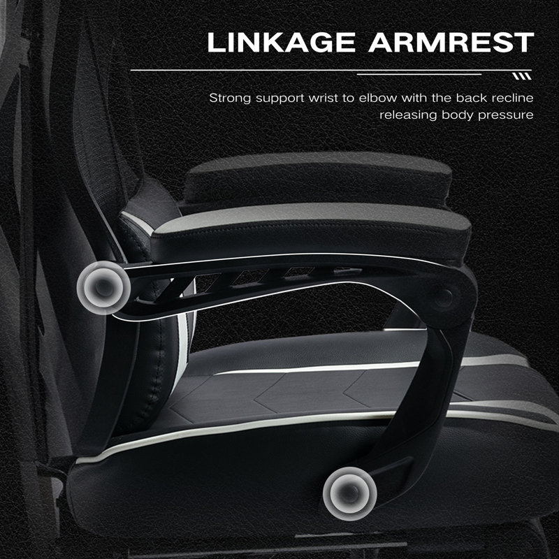 Bureau d'ordinateur de course ergonomique à haut dossier avec support lombaire confortable et appui-tête réglable, Blanc