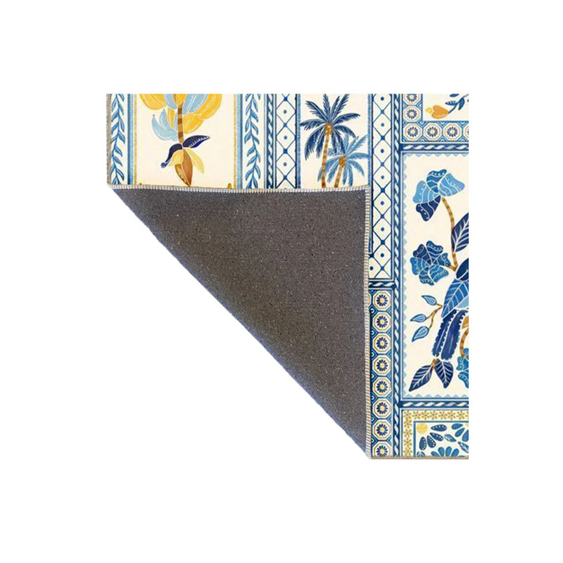 Blue Yellow Themed Flower Palm Parrot And Toucan Bird Figures Patterned Modern Decorative Carpet, Rectangle 2'4" x 4'