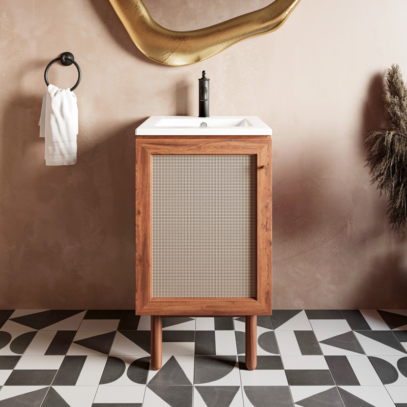 Meuble-lavabo de 18 po Classe, Blanc, Chêne brun