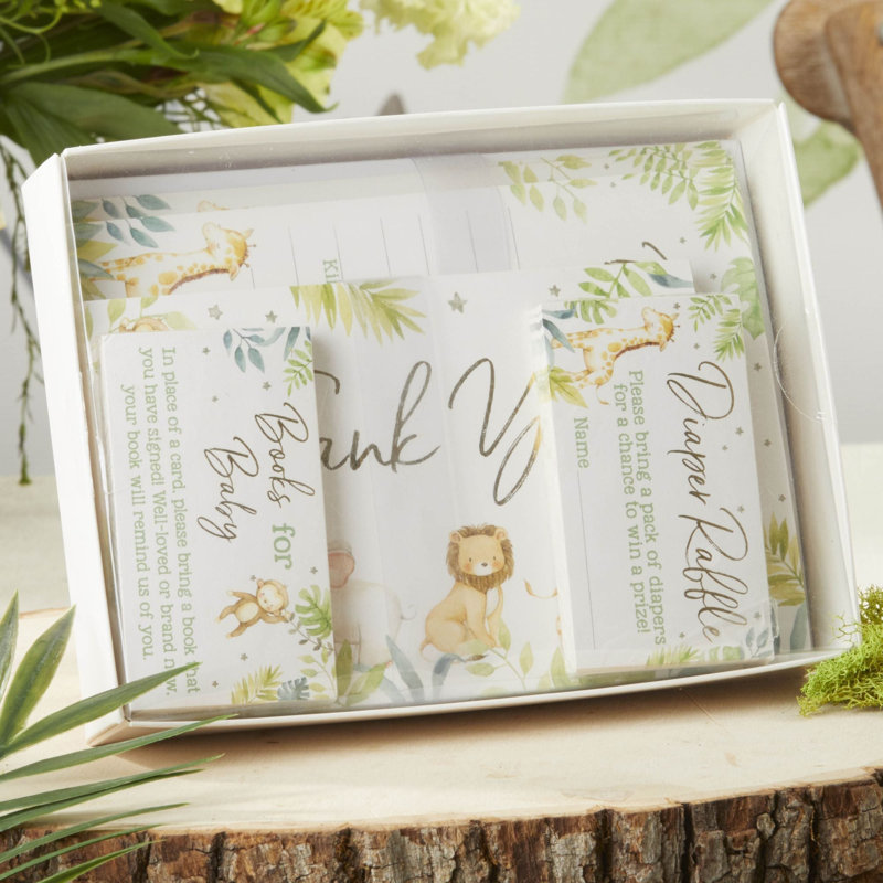 Ensemble d'invitation et carte de remerciement Safari Baby Shower pour 20 invités