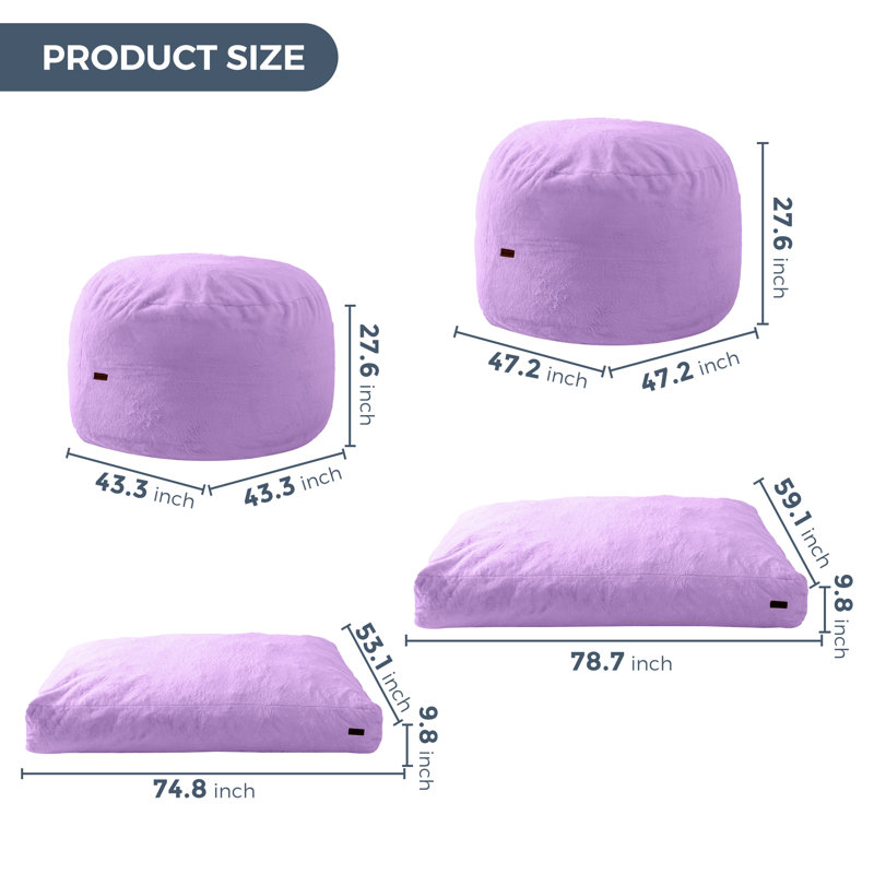 Fauteuil à billes en polyester, Polyester mauve, 47.2" H x 47.2" W x 27.6" D