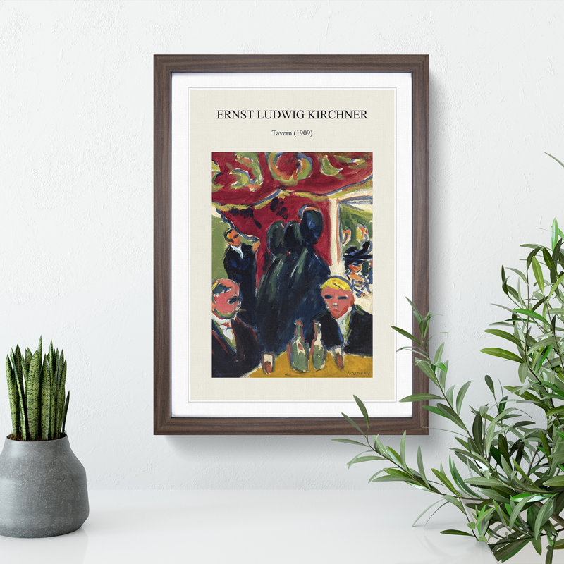 Tavern by Ernst Ludwig Kirchner - Picture Frame Painting, 36cm H x 27cm W x 2cm D, Walnut Framed