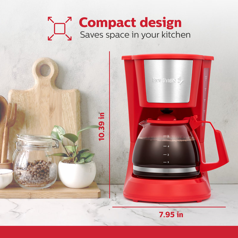 Holstein Housewares 5-Cup Coffee Maker, Red