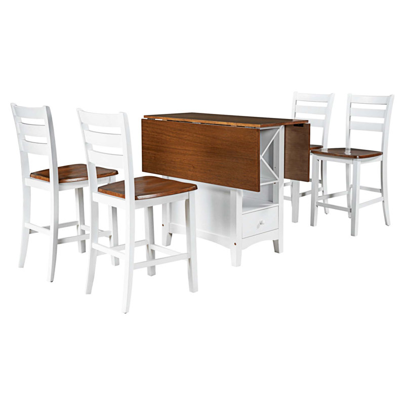Jeraldene 4 - Person Pedestal Dining Set, Brown, White, Gray