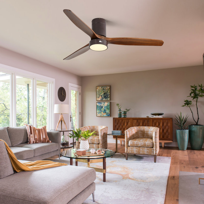 Kemp 52'' 3 -Blade LED Flush Mount Ceiling Fan with Remote Control and Light Kit Included