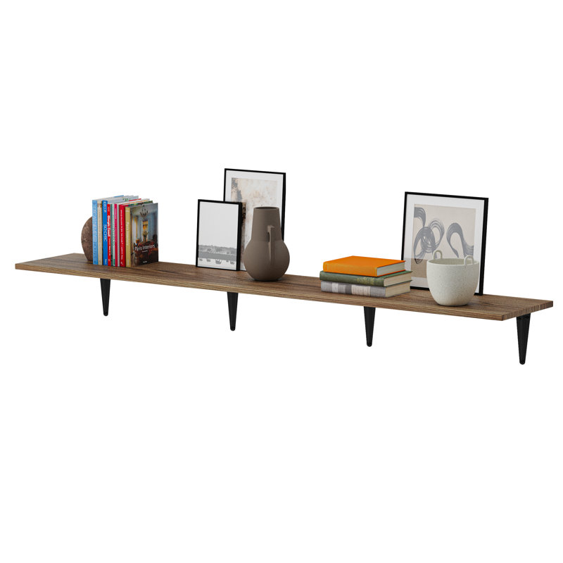 60 Inch Long Rustic Wall Mounted Wood Shelves, Floating Shelf For Bedroom, Living Room, Kitchen, 1Pc, Burnt Finish