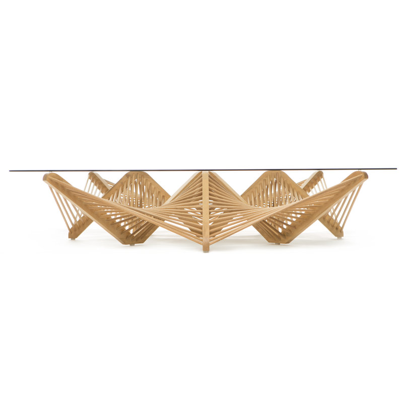 Modern Medium Brown Glass Top Coffee Table with Geometric Base
