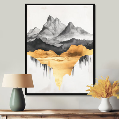 Art mural abstrait bleu doré, toile de montagne à l'encre, Wandalyn
