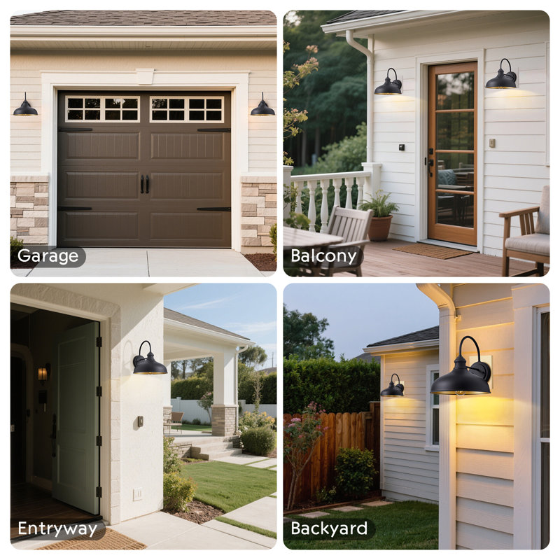 2-Pack Matte Black Gooseneck Barn Lights - Outdoor Wall Sconces with Brass Interior, Weatherproof Farmhouse Lighting for Patio, Porch & Garage