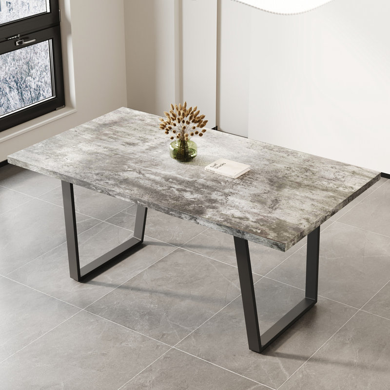 Table de salle à manger rectangulaire 6, design élégant, gris, poids de 89,32 lb