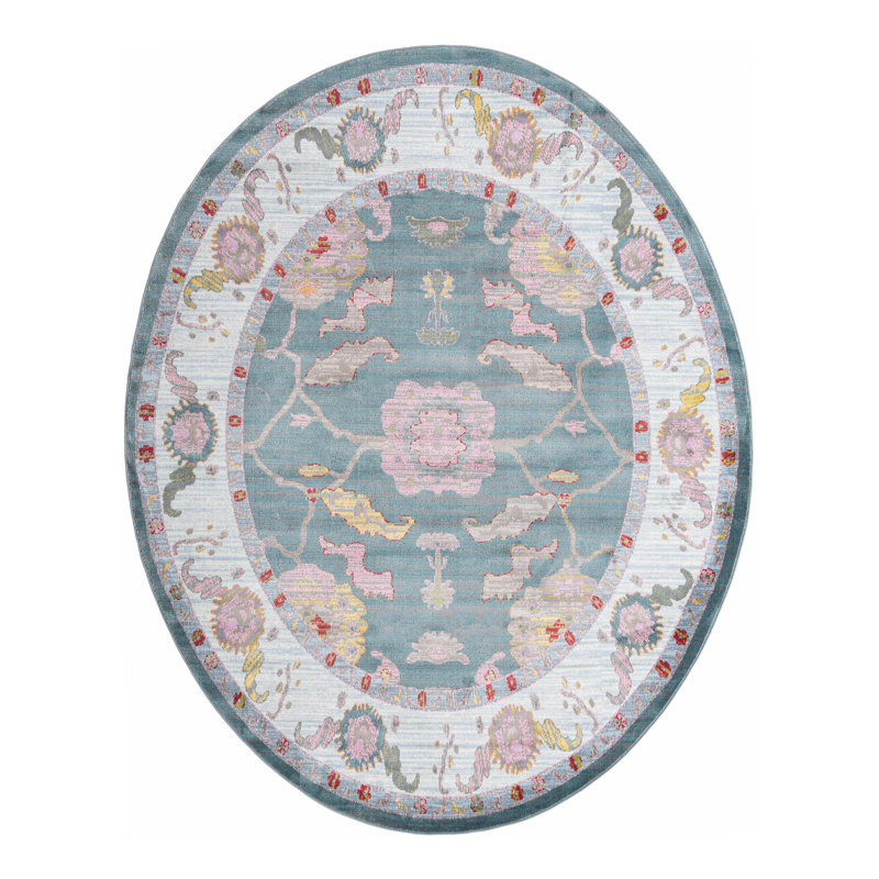 Tapis Haefner_Gris et bleu, Ovale 8 pi 2 po x 10 pi
