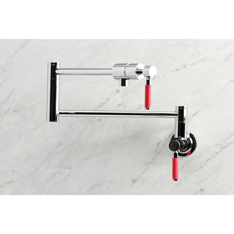 Kingston Brass Manhattan Two-Handle 1-Hole Wall Mount Pot Filler Faucet, Polished Chrome, Lever Straight Wrap