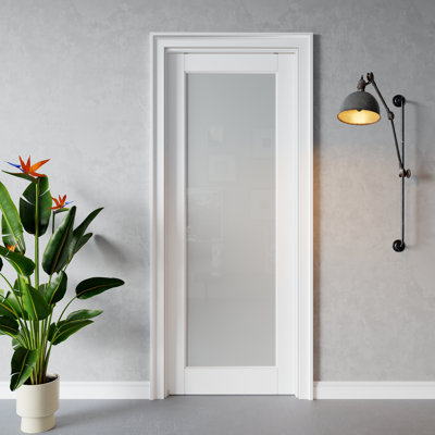 Interior 1‑Lite Frosted Glass Door, CARB P2 MDF & SGCC Tempered Glass Pocket Door, with Strengthen Solid Frame & Hardware Kit, Sliding Bedroom Door, Pre‑Finished & Waterproof, for Pantry, Bedroom, Bathroom & Closet, Easy DIY Stain, 18"x 80"
