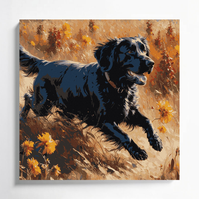 «Dogs Flat Coated Retriever», art mural sur toile brune, H 8 po x l 8 po