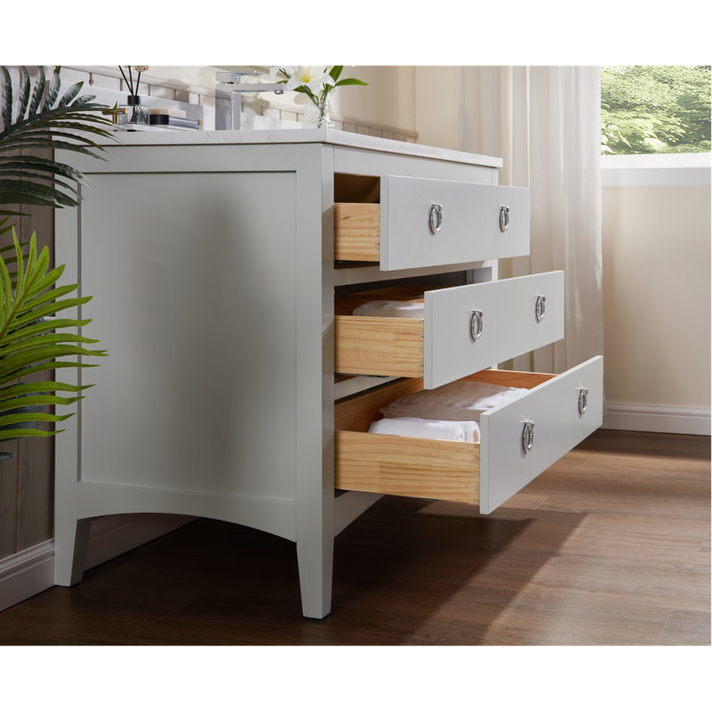 Meuble-lavabo 42 po en bois massif avec comptoir en marbre d'ingénierie 1 po, lavabo simple, Chrome poli, Brin argenté, 42"