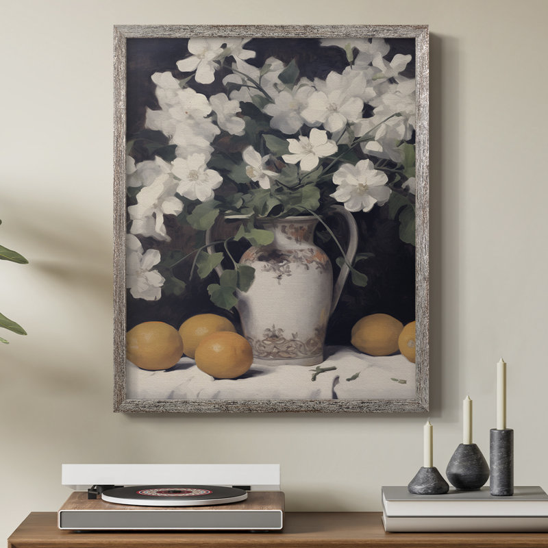 Impression florale rétro X, reproduction encadrée - bois massif, H 21 po x l 17 po
