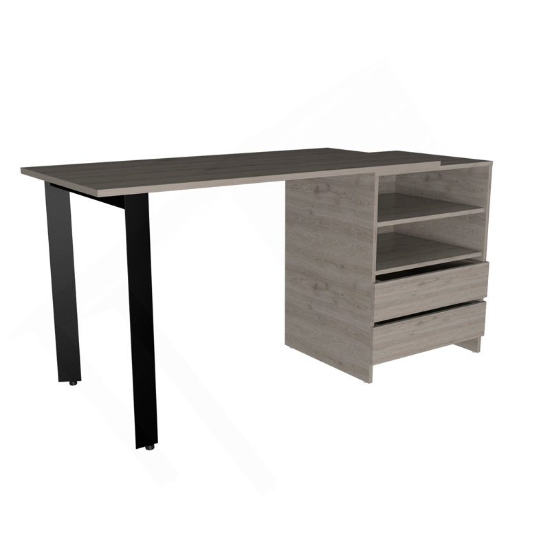 Bureau Malaui 120, deux pieds, deux tiroirs, deux tablettes - gris clair