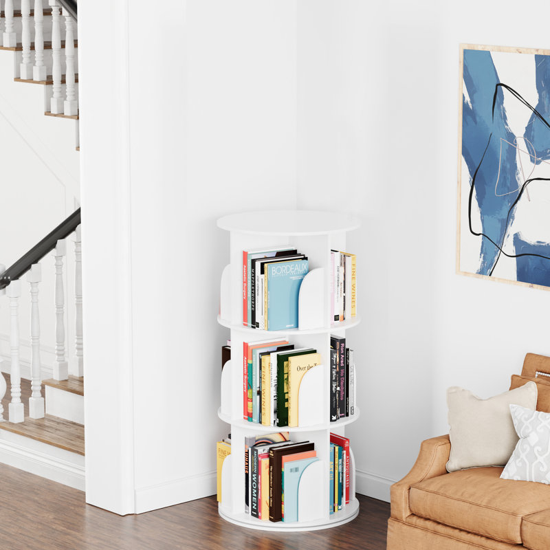 Rotating Bookshelf Tower, 360° Spinning Bookcase Lazy Susan, Revolving Round Carousel For Book Storage, Vertical Turning Spiral Corner Organizer